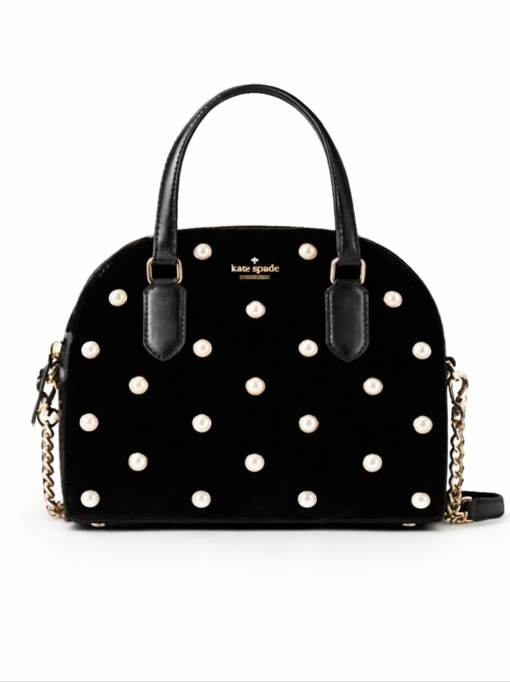Kate Spade New York Reily Laurel Way Blk Velvet Pearl Stud Crossbody Handbag